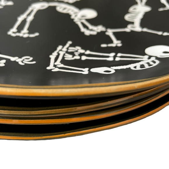 Eli + Ana Halloween Skeleton Namaste Yoga Dinner Plates 11" Set Of 4 Spooky New - Picture 4 of 10